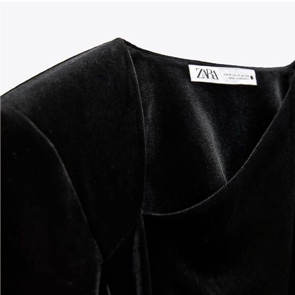 Like New Black Zara Velvet Mini Dress Long Sleeve Asymmetric Neckline xsmall - Picture 5 of 8